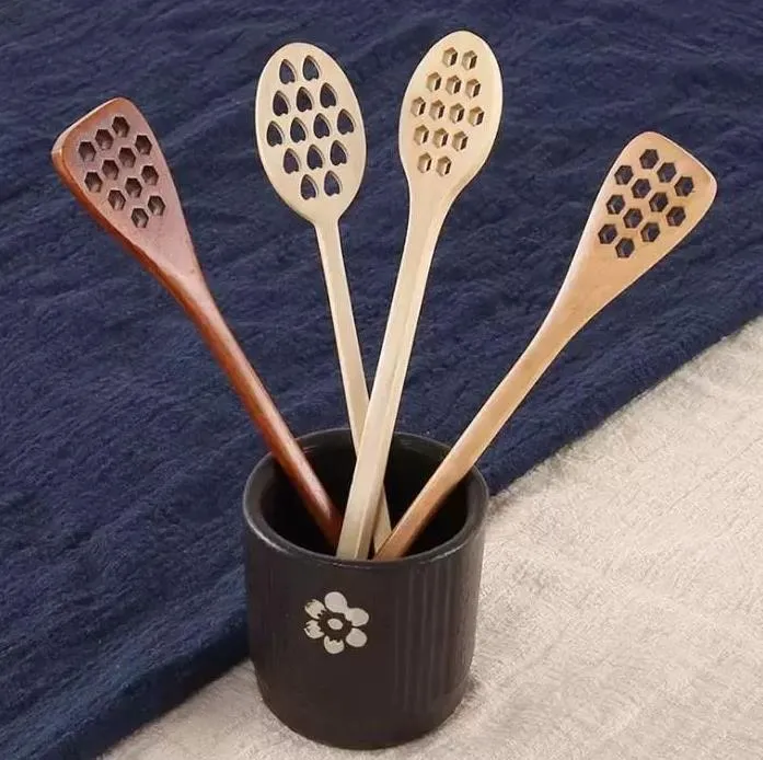 Wooden Honey Coffee Spoon Long Mixing Bee Tools Stirrer Muddler Stirring Stick Dipper Wood Carving Spoons FY5585 Wholesale