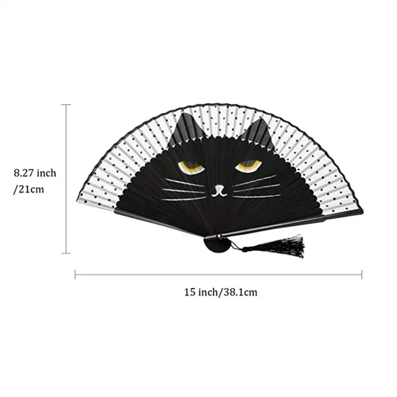 Cartoon Cat Folding Hand Fan Painted Cat Portable Foded Handheld Fan Birthday Party Gift Dancing Decoration Supplies MJ0857