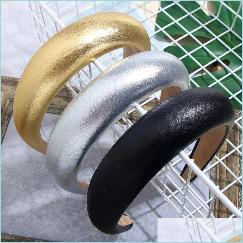 Other Fashion Accessories American Fashion Glossy Bright Leather Headband Thickened Sponge Hair Hoop Big See Detial 4Cm Wide-Brimmed Dhlvd