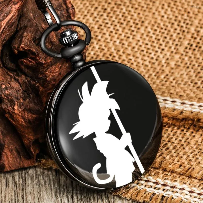 Montres de poche rétro imprimées Anime, pendentif noir, mouvement à Quartz, chiffres arabes, cadran blanc, horloge Antique, cadeau pour garçon