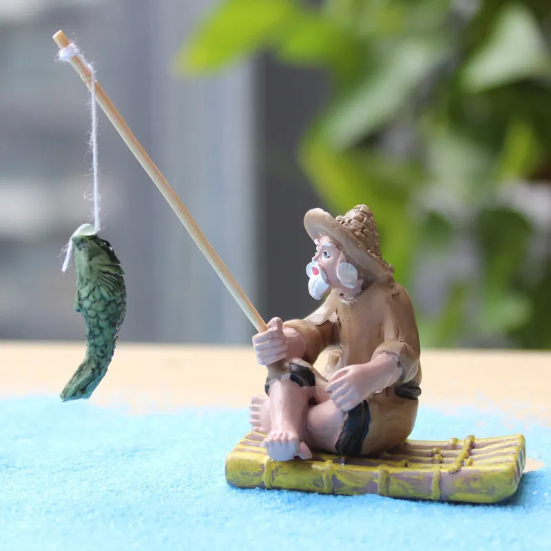 Fishing Old Man Resin Figure Statue Outdoor Garden Ornament For