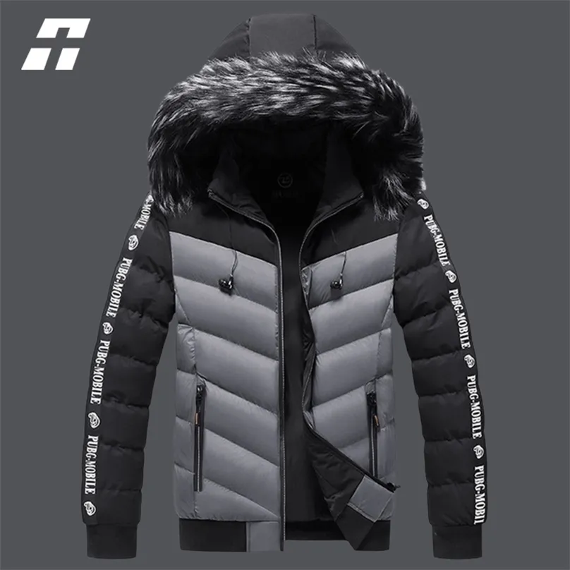 Parkas pour hommes Veste d'hiver Hommes Col de fourrure à capuche épais coton chaud vêtements d'extérieur homme patchwork Parka et manteaux coupe-vent mâle M-5XL 221007