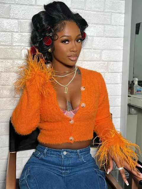 Orange Cardigan Target Korean Clothing Womens Orange Feather Knit