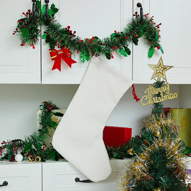 Sublimação em branco Decorações de Natal Linho Meias Santa Socas de Casa de Departamento Home Decoração Sacos de Presente pendurados para atacado DIY