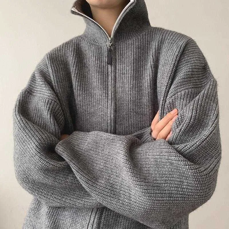 Sweaters New Turtleneck Sweater Cardigan Men Korean Winter Trend All-match Thick Solid Color Zipper Knitted for Streetwear Y2210