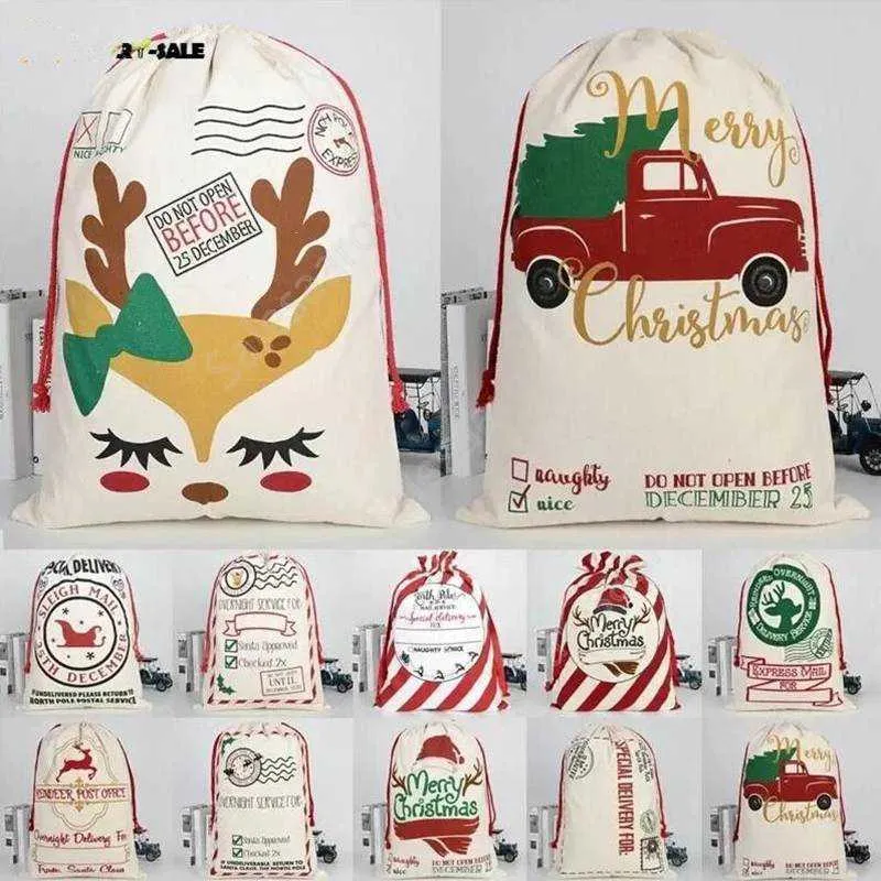 Kerstmis Santa Sacks Canvas katoenen tassen Grote zware trekkoord cadeauzakken kunnen ontwerpen kiezen 500 stks DAS496