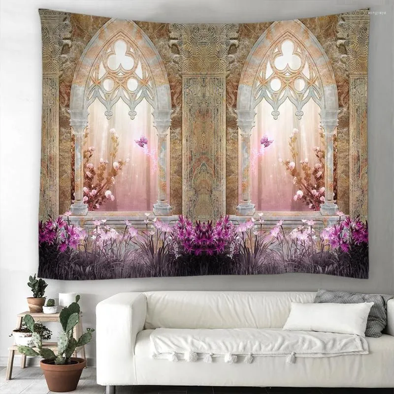 Tapestries mooie architectuur muur hangende landschap tapijtpolyester huis woonkamer decor tapijten tapijten bank deken