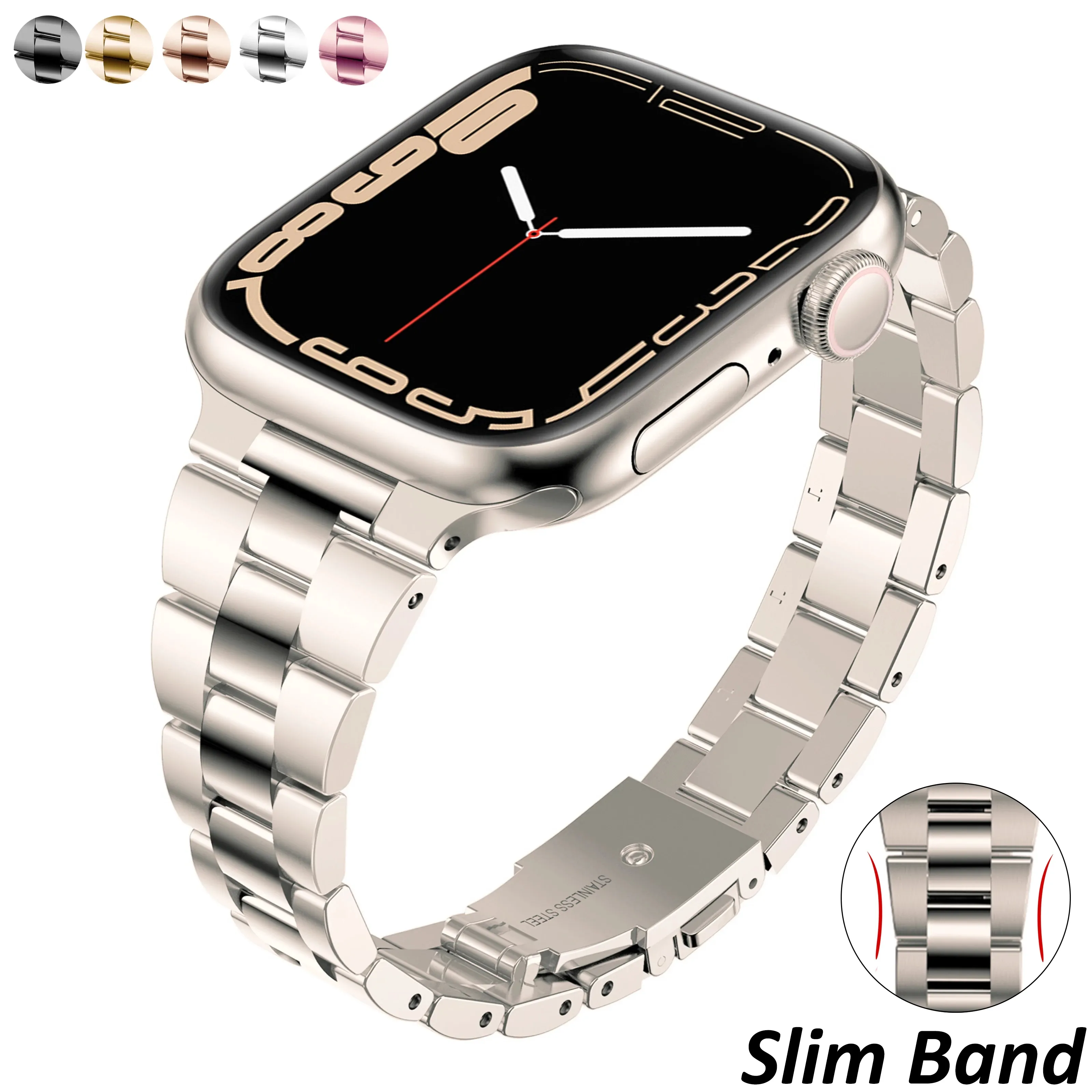 Luxury Women rostfritt st￥l smala remmar armband f￶r 49mm Apple Watch Band Ultra 8 40mm 38mm 42mm 41 45mm f￶r iWatch Series 7 6 SE 5 4 3 Fashion Metal Lady Thin Strap