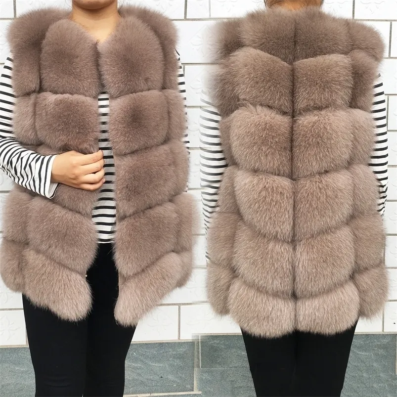 Kvinnors päls faux vinter äkta kappa högkvalitativ naturlig väst mode lyxig varm ärmlös mörk spännejacka 221006