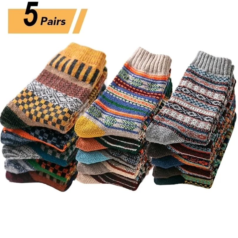 Skarpetki męskie 10pcs5 Pupairs Autumn Winter Men zagęszcza ciepło harajuku retro moda swobodna wełna Wysoka jakość hurtowni śnieżnej skarpet 221007