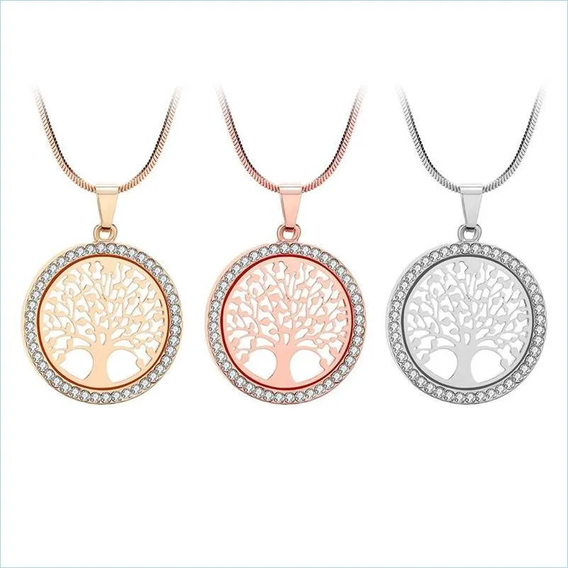 Pendant Necklaces Tree Of Life Crystal Pendant Necklace For Women Gifts Gold Sier Color Elegant Jewelry On The Neck 23 D3 Drop Delive Dh0Fz