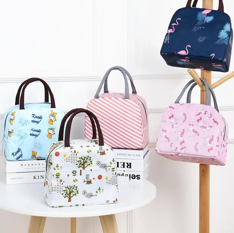 Lunch Bags Oxford Thermal Insulated LunchBox Tote Cooler Bag Bento Pouch LunchContainer School Food StorageBags Flamingo Unicorn SN4197
