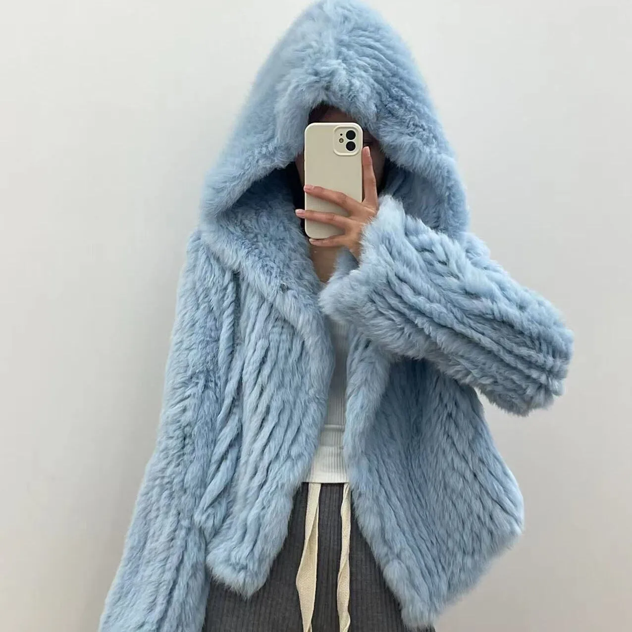 Women's Fur Faux Real fur knitted Genuine Rabbit coat women fashion long rabbit jacket Outwear winter 221006