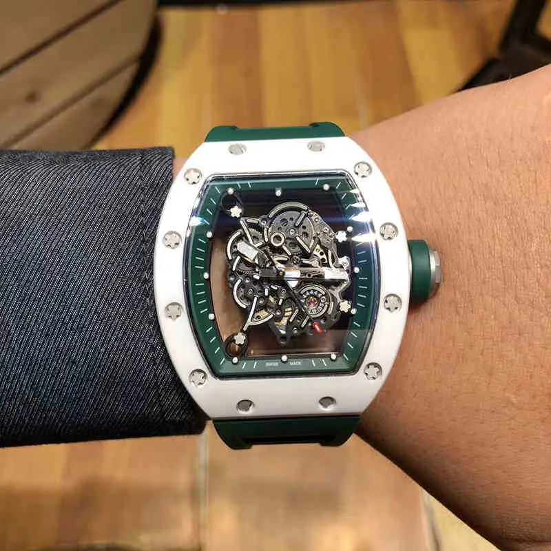 Richard's Mille Orologi Cool Polso Rakish Meccanico Tv Factory Rm055 Designer Uomo Business Tempo libero Tutto in ceramica Nastro verde Tendenza Swi 3dxh Nuovo stile di lusso