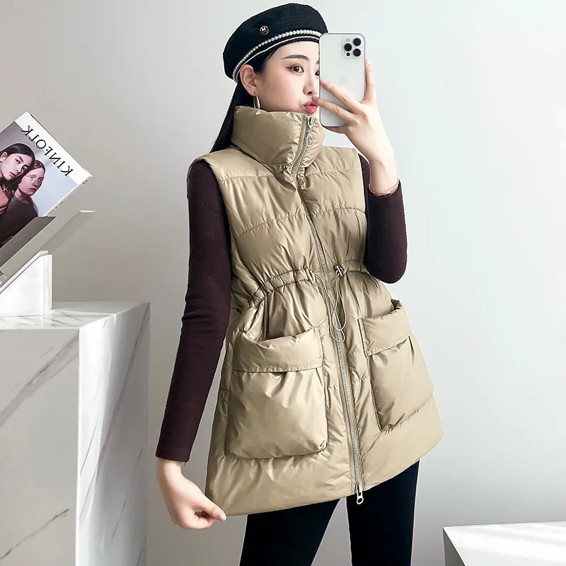 Kvinnors v￤star 0446 Black Blue Khaki White Vest Waistcoat Women Zipper Ytterkl￤der Vest Coat Kvinnliga Slim Tickets Warm Down Cotton Winter Vest 221007