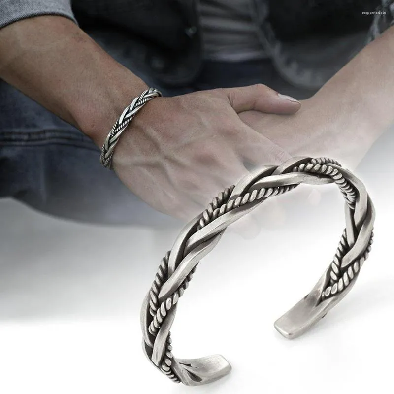 Bangle Mens Vintage Open Silver Thai Handgjorda Twisted Simple Bangles for Women Wedding Jewelry Gifts