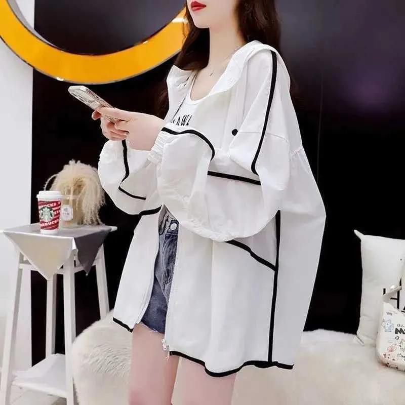 Jackets Fashion Design White Black Sunscreen Clothing Women's Summer Jacket UV Protection Ice Silk Breathable Thin Hooded Casual Coat Y2210