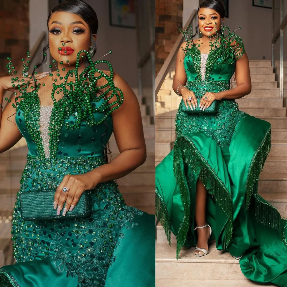 Green Plus Size Evening Gown Sleeveless Jewel Neck Lace Applique Tulle  Trumpet Sweep Train Formal Dress from Dhgate Evening Dresses - price 367.37