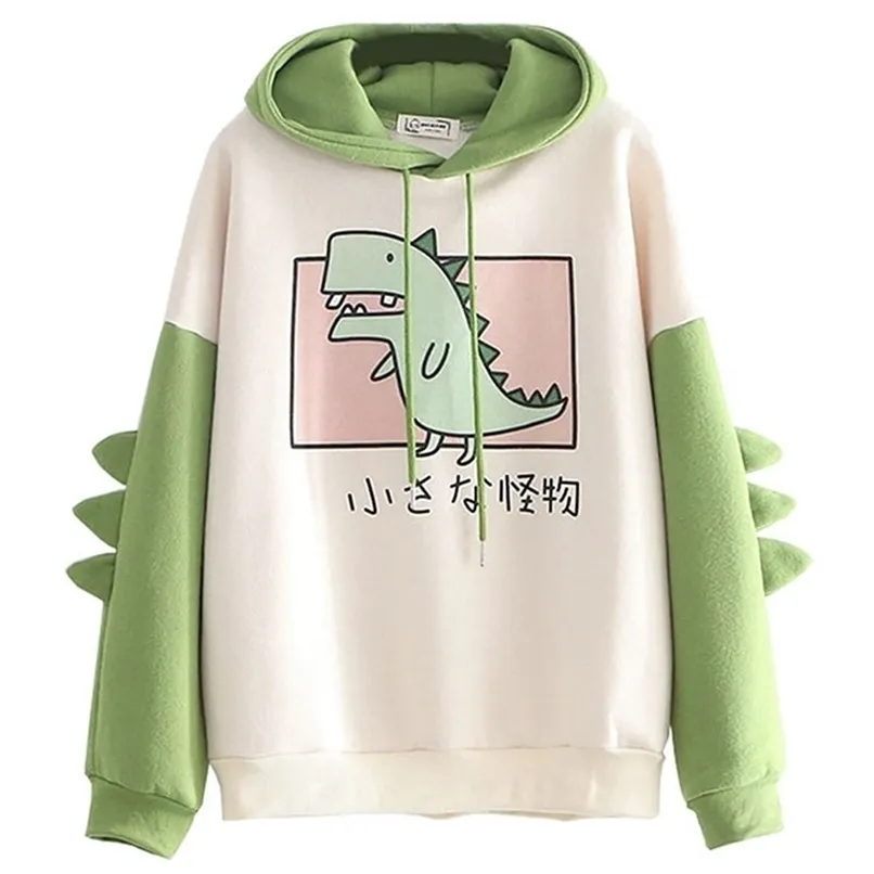 Moletom feminino moletons moletons moletons moletons de dinossauros de grandes dimensões feminino Moda de moletom casual estilo coreano Winter Dino Tops 221007