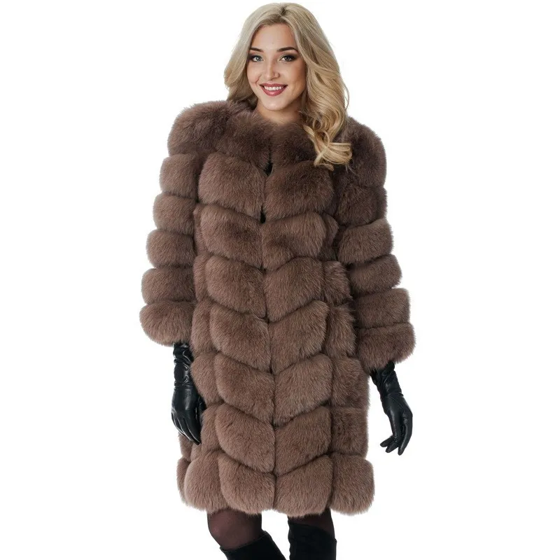 Casaco de casaco feminino Presente de A￧￣o de Gra￧as Inverno Faux Fox Fur Outdoor Lazer Fashion Street Manga longa Cor s￳lida cor m￩dia e casacos longos Khaki cinza colorido preto colorido