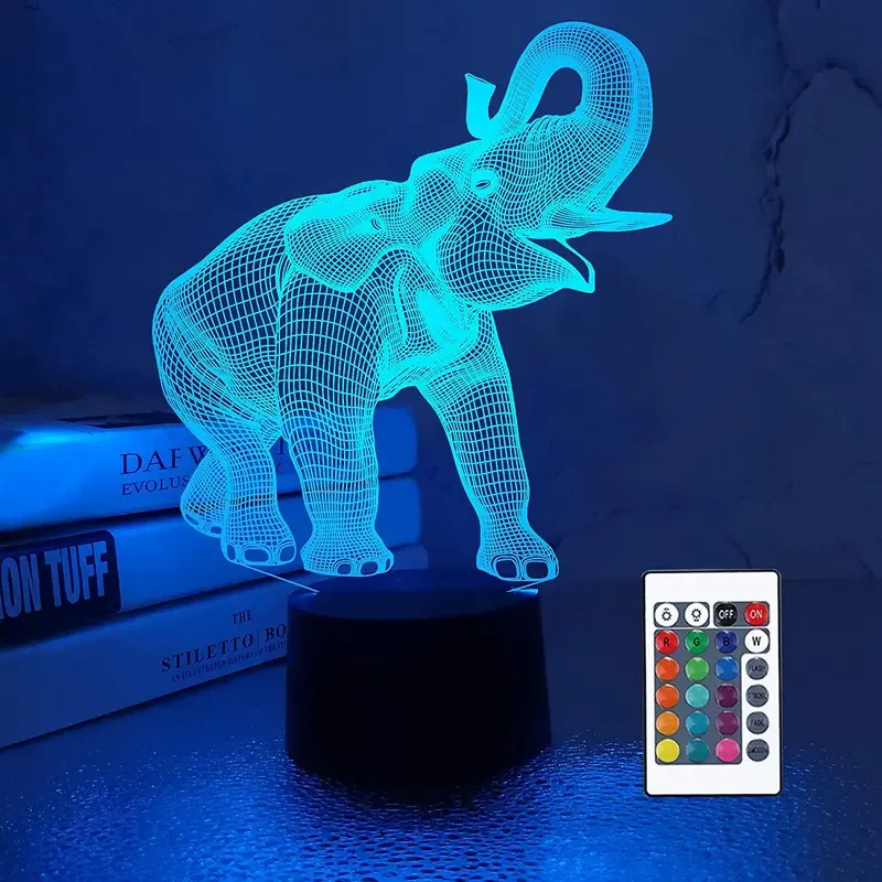 16 가지 색상을 바꾸는 어린이를위한 코끼리 3D 야간 조명 리모콘 램프 나이가 된 여자 여자 소년 선물
