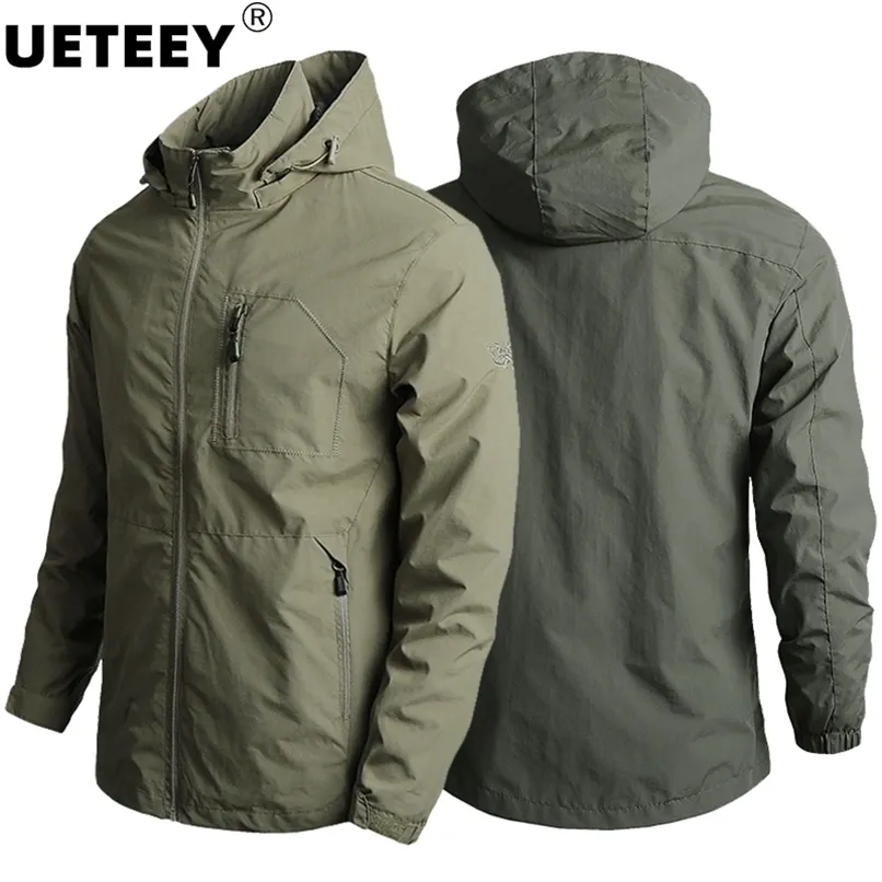 남성용 재킷 미국 남성 야외 하이킹 자켓 여름 군사 멀티 포켓 전술 사냥 낚시 방수 후드 얇은 얇은 재킷 남자 221007