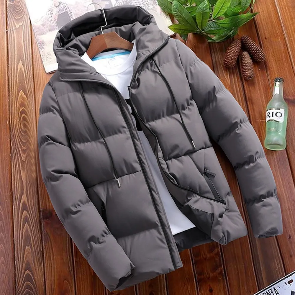 Automne Manteaux Hommes Coton Rembourré Veste De Mode Vêtements Chaud À Capuche Streetwear Solide Couleur Puffer Veste Tout Neuf