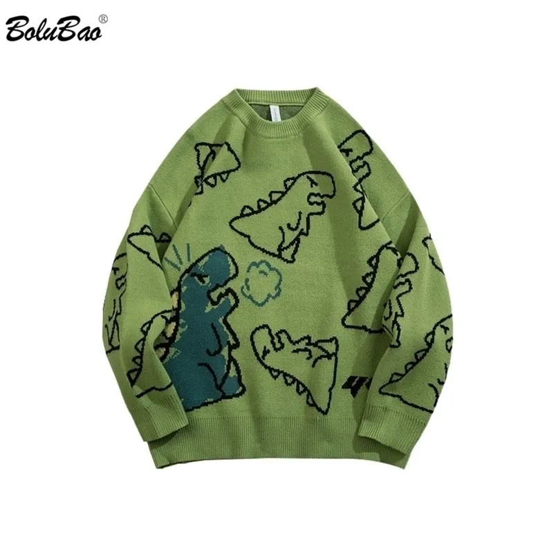 Erkek Sweaters Bolubao Sweater Erkekler Harajuku Örme Hip Hop Sokak Giyim Dinozor Karikatür Kepon O boyun büyük boyutlu Çift Erkek Sweaters 221007