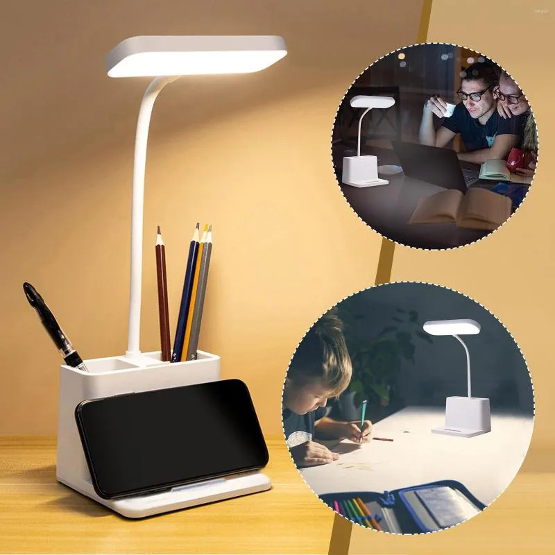 Table Lamps LED Lamp With Phone Pen Holder Touch Dimming Flexo Desk Usb Rechargeable Eye Protection Reading Bedside Night Light