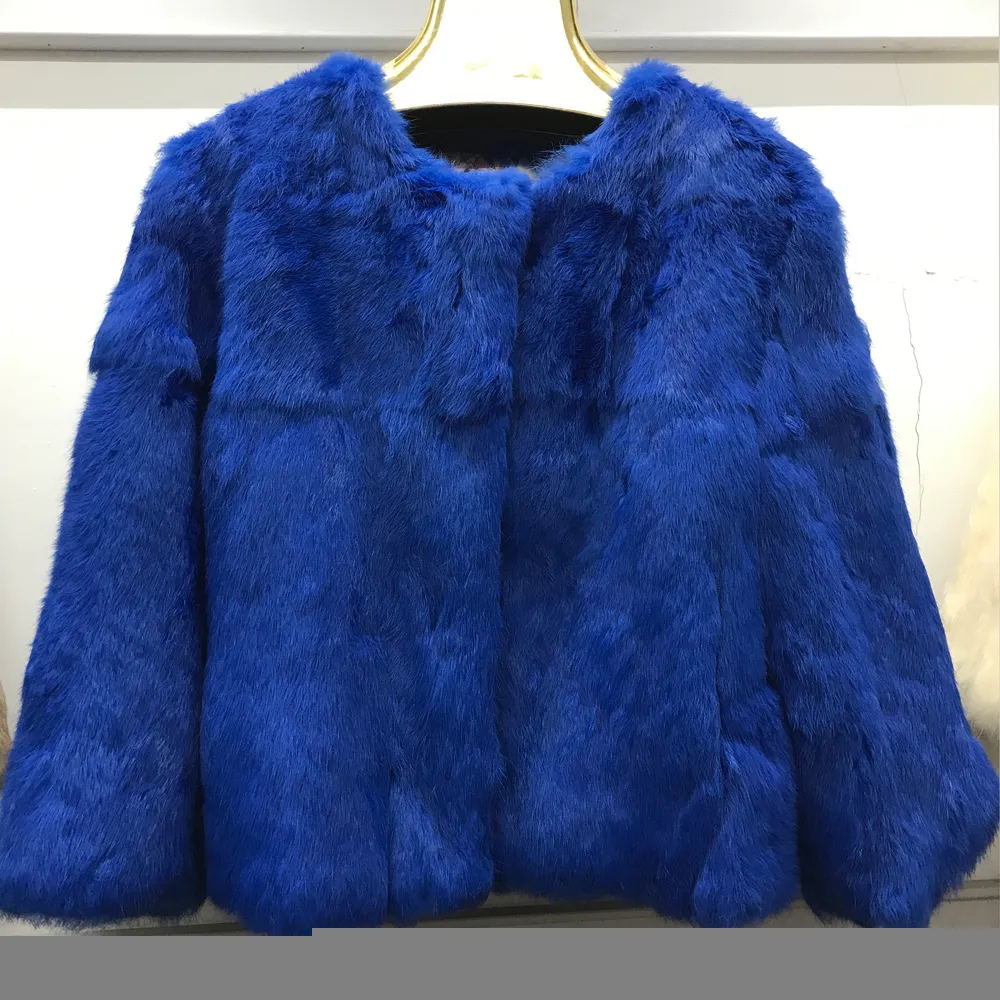 Women's Fur Faux Women Natural Rabbit Jacket Autumn Winter Warm Casual Short Coat Fashion Round Neck Long Sleeve Thin Outerwear Wholesale 221006