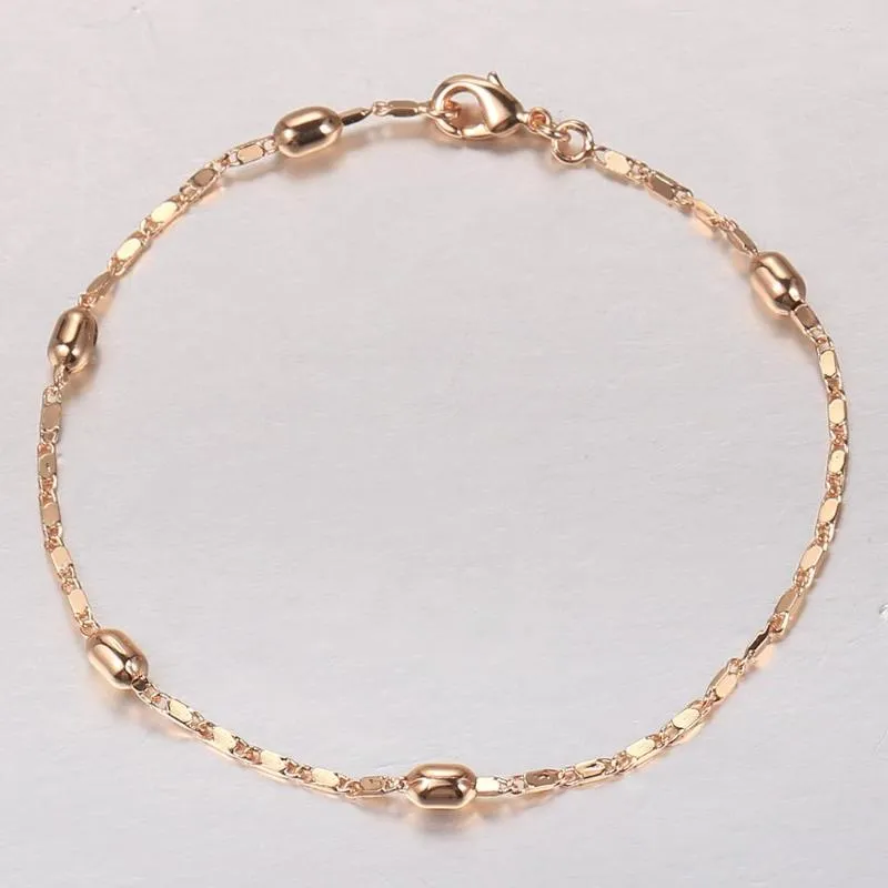 Bracelets de link fino 2mm Vintage Womens Girls 585 Rose Gold Color Badband Pulsejas Redes de Cadeias de Casamento Atacado 20cm DCB72