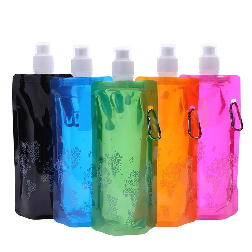 Foldable water bag 480ml portable outdoor soport colorful folding sports bags drinkware bottle bag