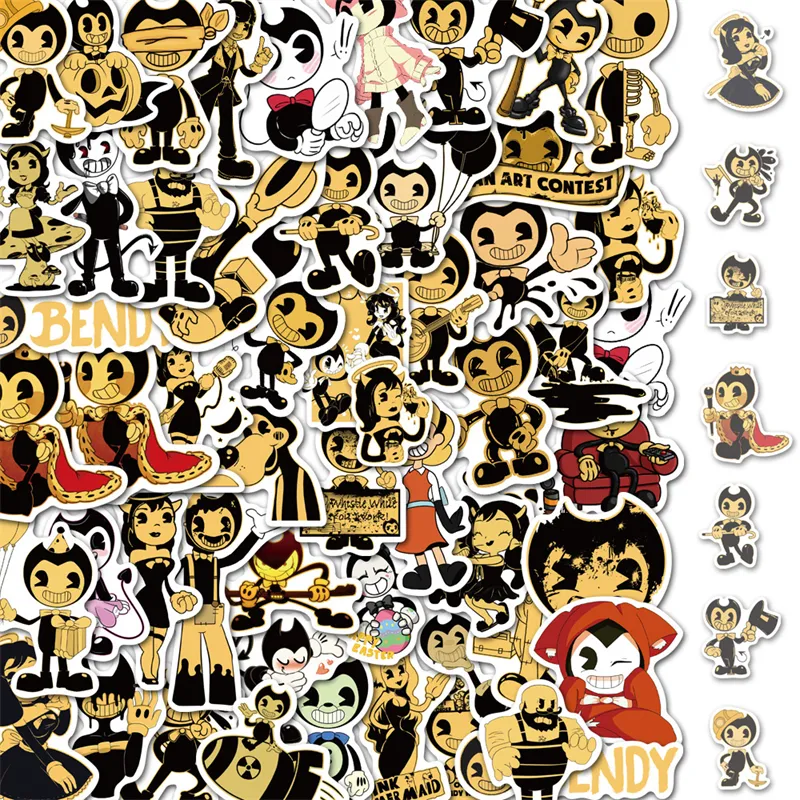 50 -sten terreurspel Bendy Stickers Bendy en de inktmachine Graffiti Kids Toy Skateboard Car Motorcycle Bicycle -sticker Sticker Sticker Groothandel