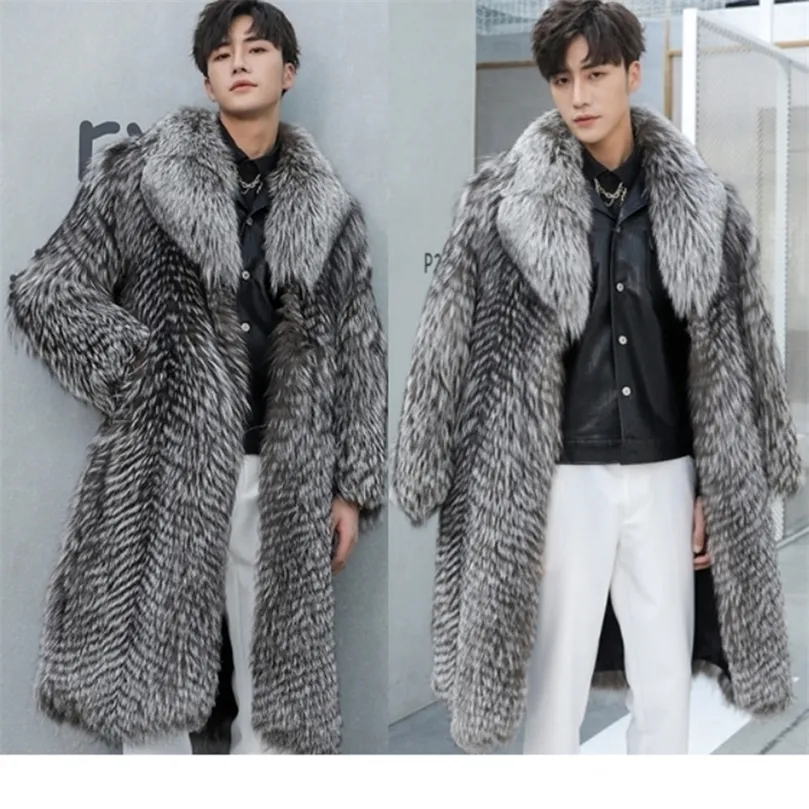 Mens Fur Faux Outono inverno casaco de pele masculino longo tamanho grande jaqueta quente casual blusão 2201006