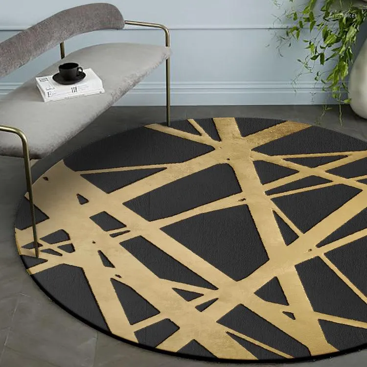 Dywany nowoczesne krótkie czarne tło złota linia krzyżowa drukowana okrągła średnica dywanu od 60 cm do 160 cm bez poślizgu dywan salonu