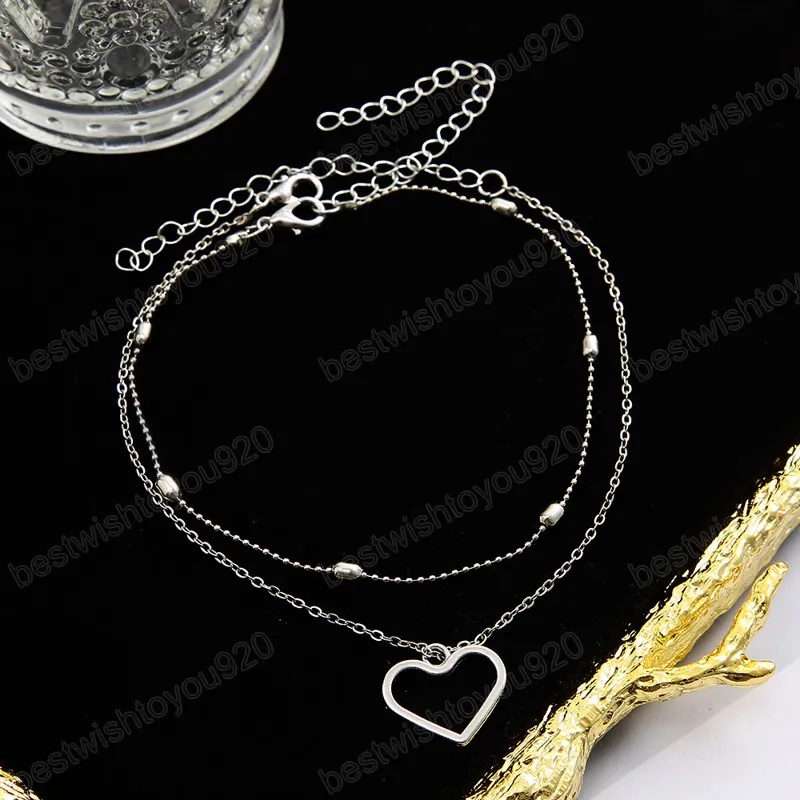 Couleur argent coeur femme bracelets de cheville pieds nus Crochet sandales pied bijoux jambe cheville sur pied cheville Bracelets pour les femmes