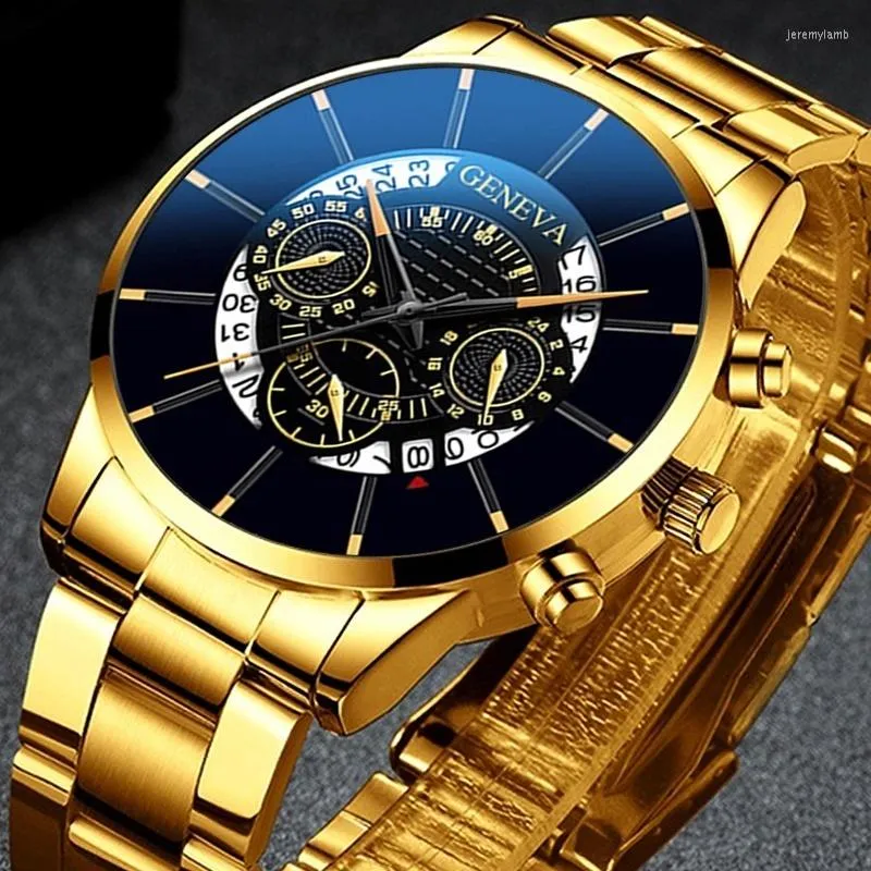 Wristwatches 2022 Fashion Mens Watch Quartz Classic Black Wristwatch Steel Belt Luxury Calendar Business Herren Uhren Gifts For Men