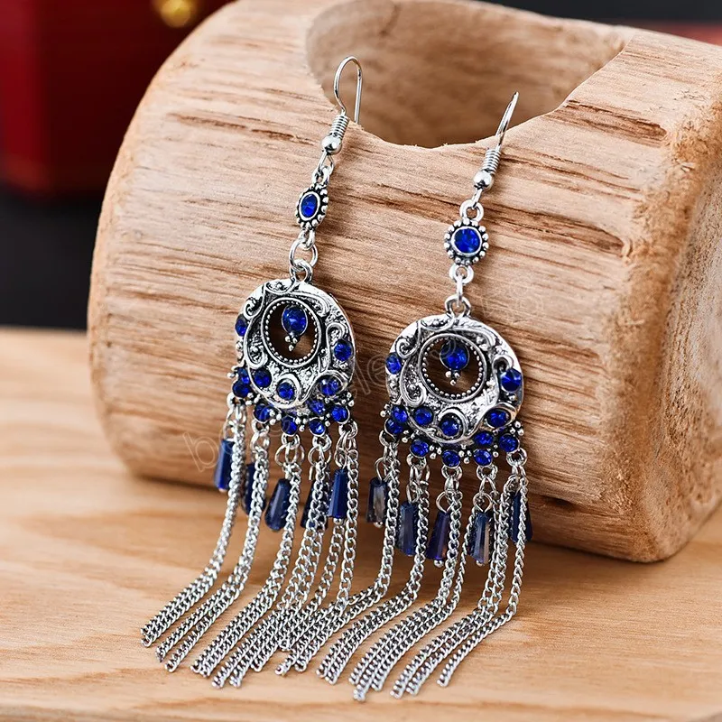 Retro Silber Farbe Jhumka Dangle Ohrringe Boho Grenn Beads Quasten indische Drop -Ohrringe Frauen Orecchini Schmuck