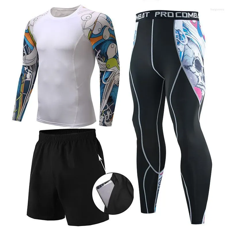 Men's Tracksuits Men's 3-Piece Men Workout Clothes Suit Quick-Drying Long-Sleeve Running Sports Basketball Training Set Outdoor
