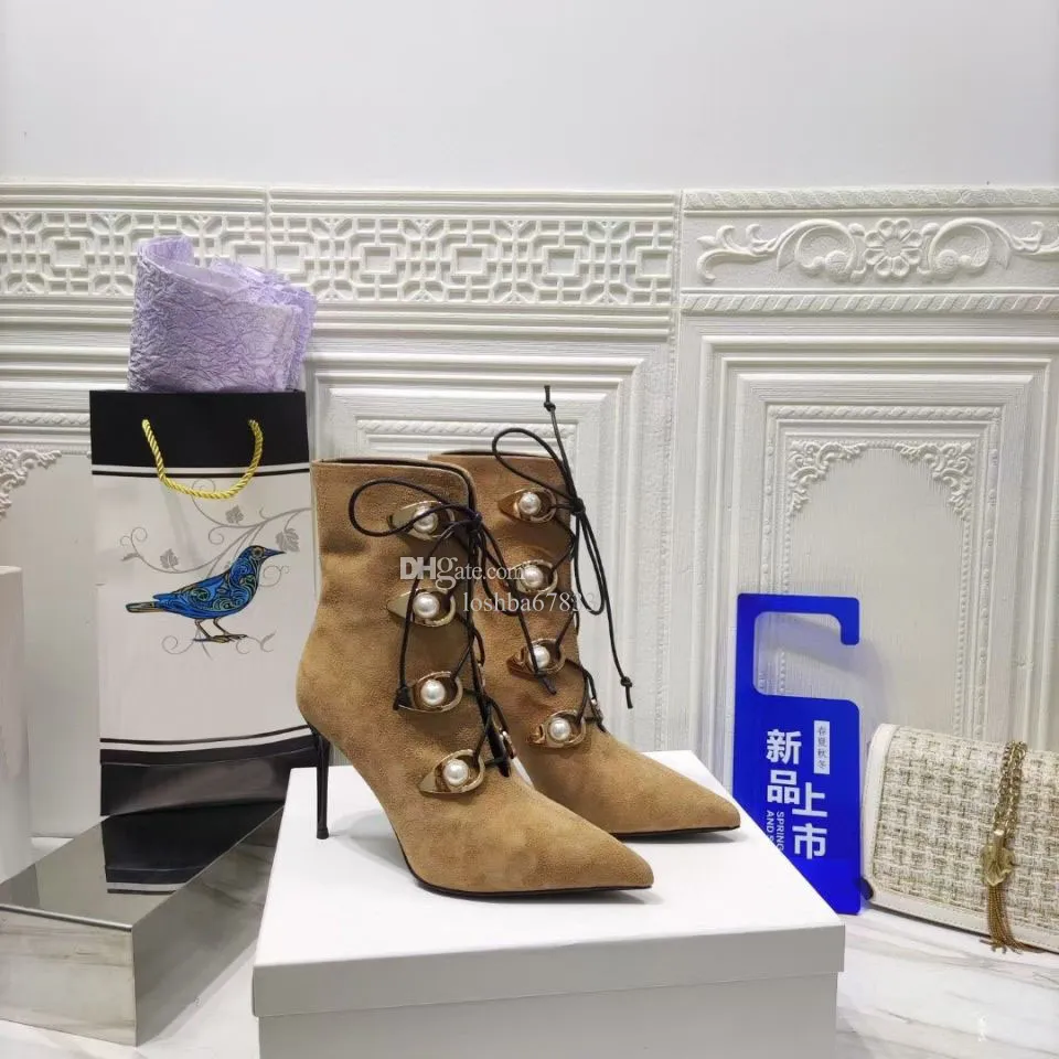 Top Women s Designer Boots Fashion Leather Pointed High Heels 8.5cm Winter Show Party Fashion Boot Size 35 42