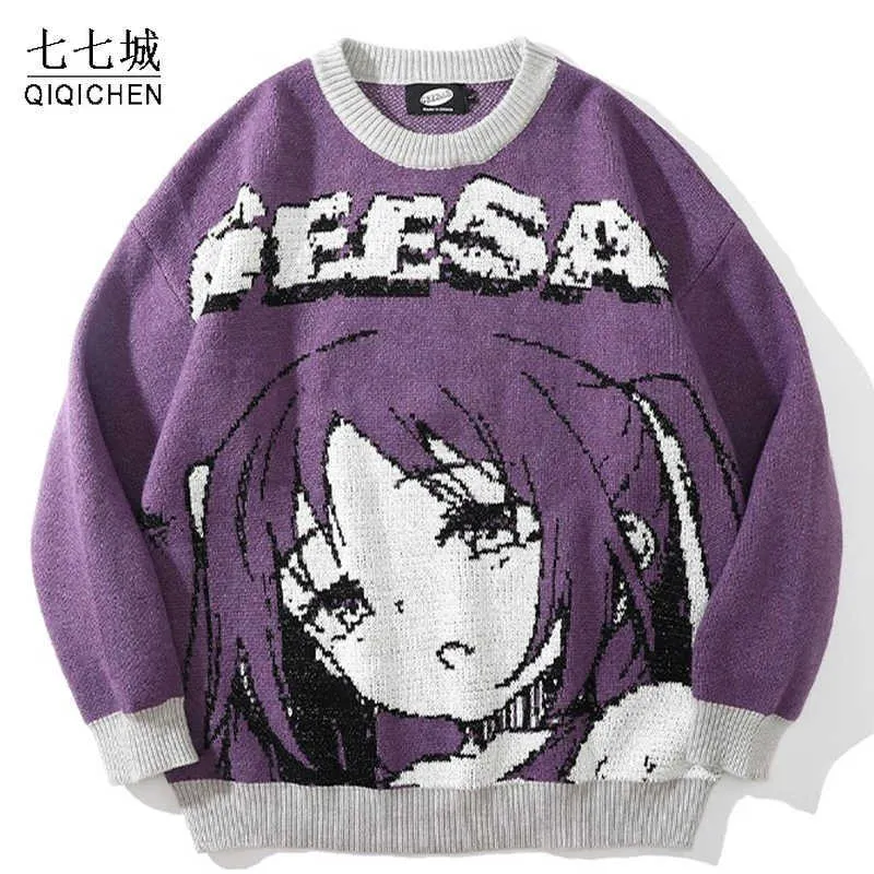 Maglioni Anime Girl lavorato a maglia Uomo Donna Autunno Inverno Maglioni larghi Y2K Hip Hop Streetwear Casual College Maglieria Pullover Nuovo Y2210