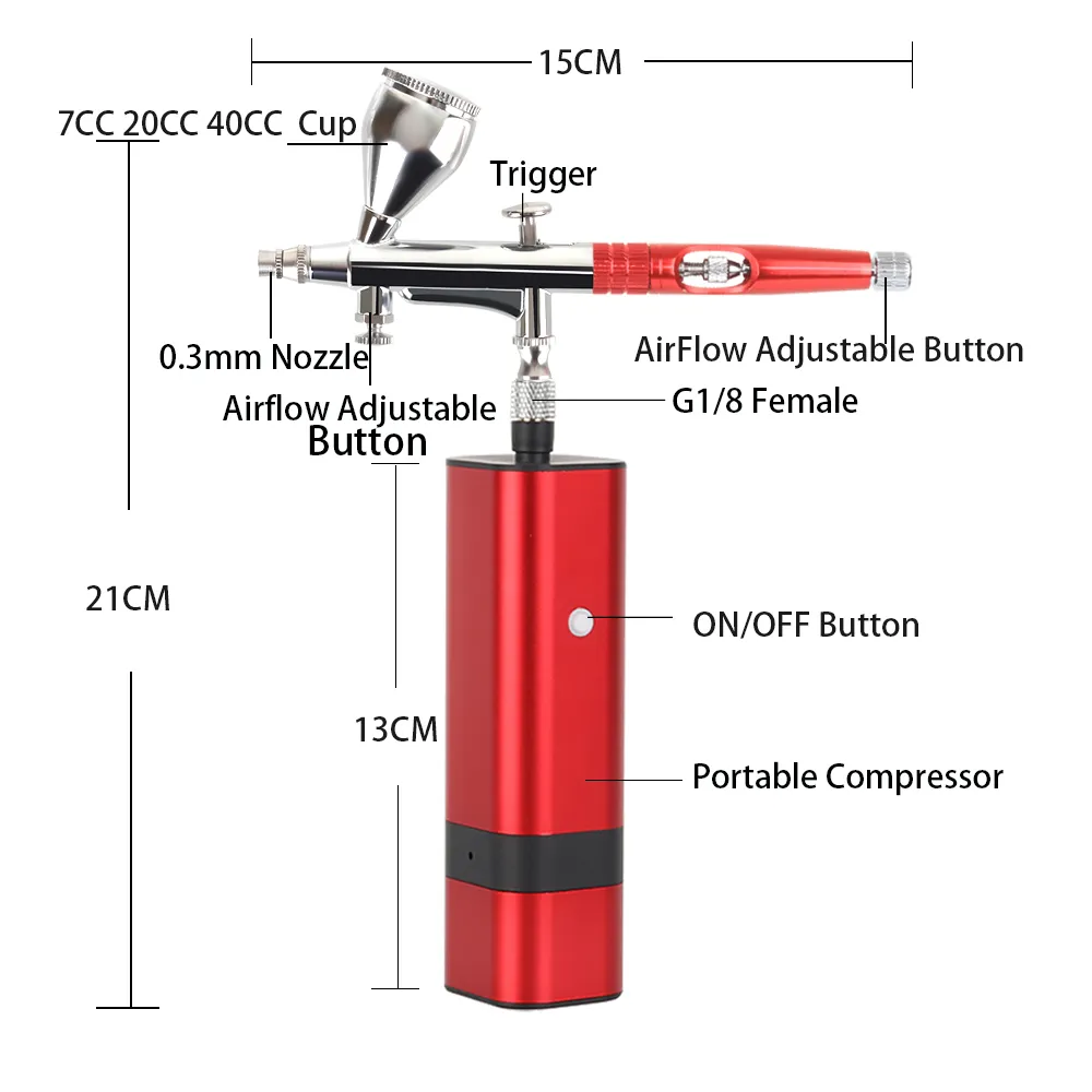 RIBO Portable Airbrush With Compressor Kit Quiet Mini Hot Brush