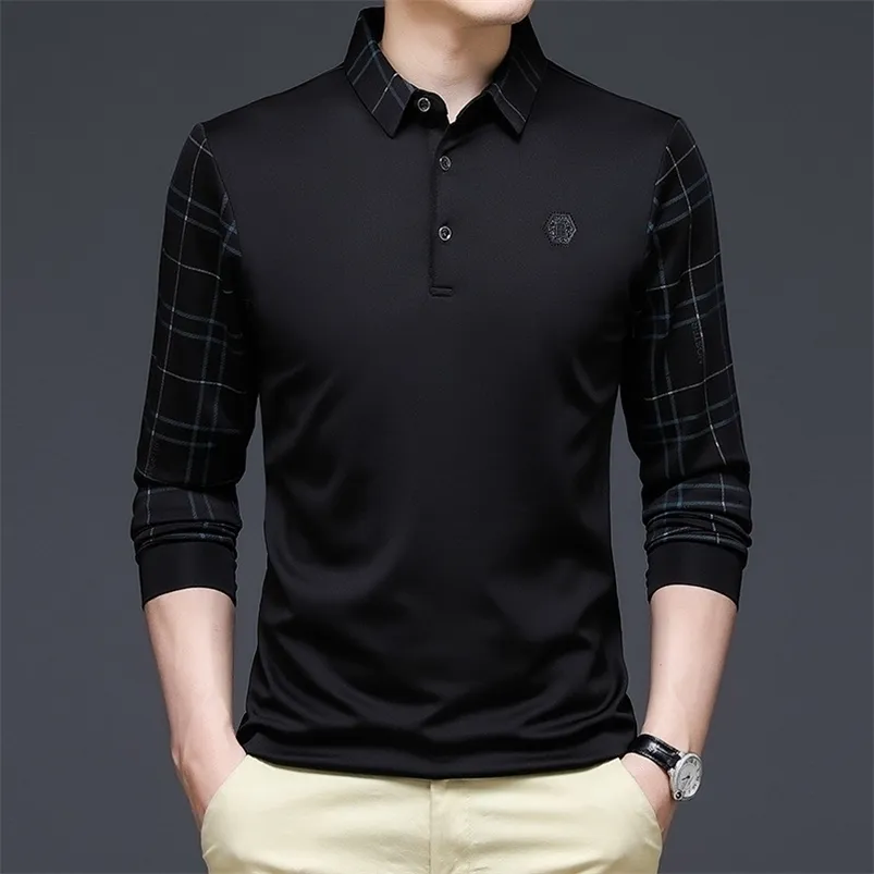 Męskie polo jesienne solidne koszulę polo mężczyzn Koreańskie ubranie modowe długie rękaw swobodny dopasowanie Slim Man Polo Shirt Kołnierz Business Tops 221006