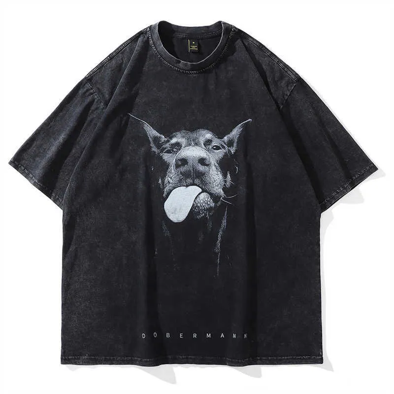 Men's T-Shirts 2022 Men Gothic T-shirts Hip Hop Streetwear Letter Dog Printed Punk Tops Summer Vintage Washed Oversized Short Sleeve T Shirts T221006