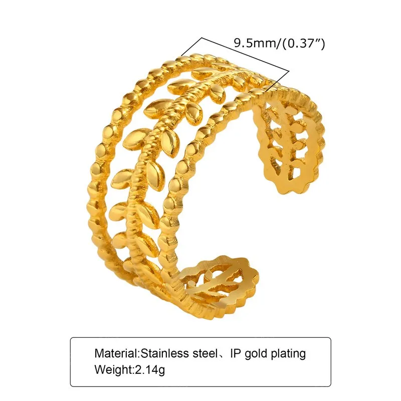 Mode Gold Farbe Edelstahl Ring Hohl Blätter Hochzeit Verlobung Offenen Ring für Frauen Partei Schmuck Geschenke