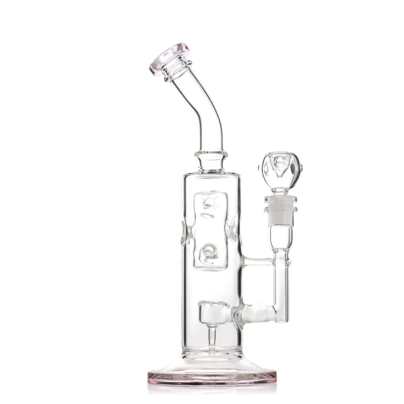 Bong à narguilé en verre rose de 11,4 pouces - Type courbé, percolateur suisse, joint femelle de 14 mm