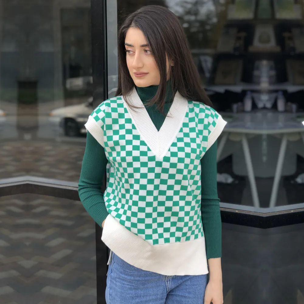 Kobiety na dzianiny tee jesienne zima w kratę kamizelka kamizelka pullover swobodne luźne streetwearne kobiety swetry kamizelki eleganckie topy 221007