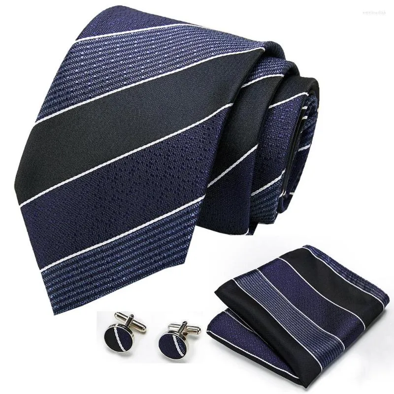 Papillon Promo Cravatta da uomo 8 cm Larghezza Cravatta formale scozzese blu Fazzoletto Gemelli Set Cravatte scontate per matrimonio