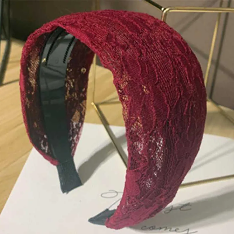 Headbands Wine Red Lace Hairband Toothed for Women Hair Accessories Solid Wide Head Band Face Washing Adults Headbands Plain Women Hoop T221007