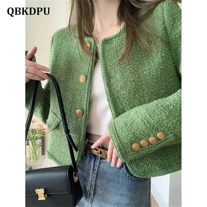 Giacche da donna Coreano Chic Verde Giacca corta in tweed Donna Primavera Autunno Fashion Design Bottoni Cappotto Elegante Girocollo Chaquetas Mujer 221007